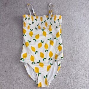 Hanna Andersson One Piece Swimsuit Kids Size 10 White Yellow Lemon Smocked SS22